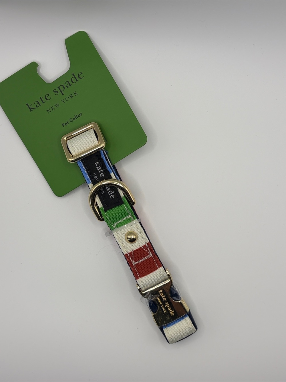 kate spade multicolor striped pet collar - green, red, blue, white